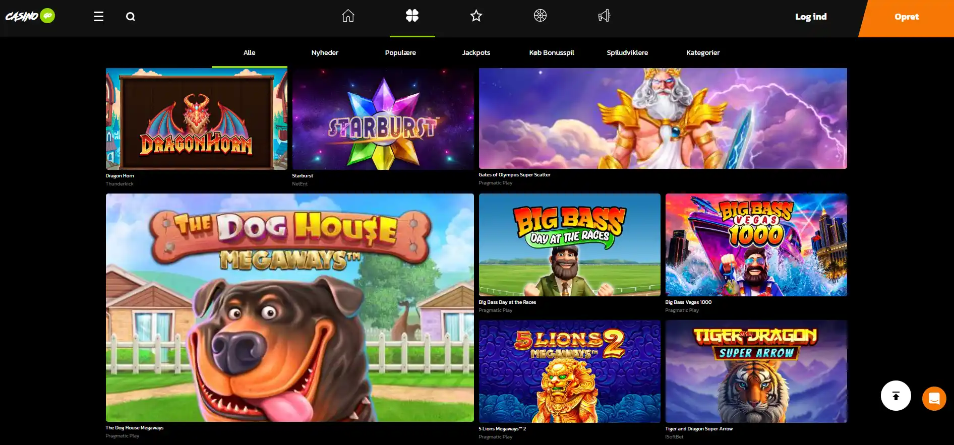 CasinoGo slot-lobby med aktuelle spilleautomater og filtre