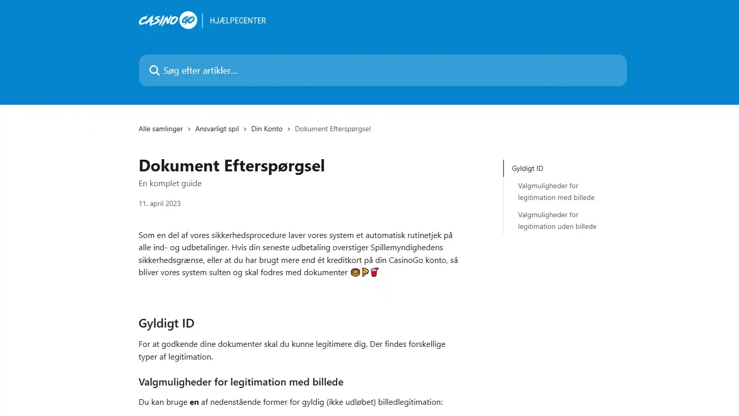 CasinoGo dokumentvejledning til verifikation